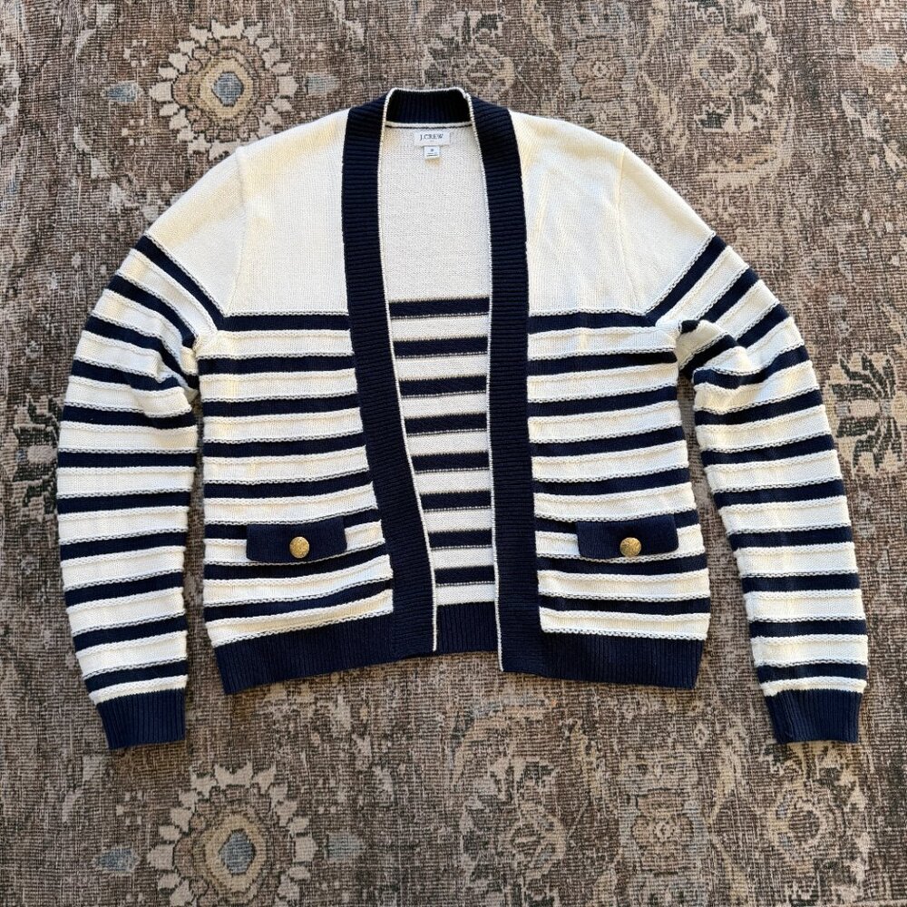 J. Crew Factory Striped open cardigan sweater •size small • CH442 • navy & white
